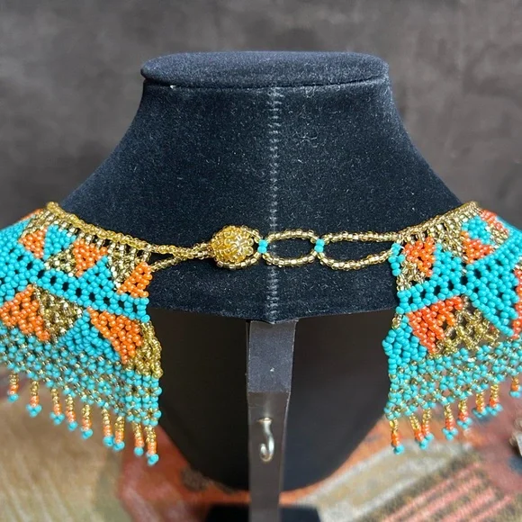 Geometric Huichol Necklace Beaded Collar Style - Picture 3 of 6